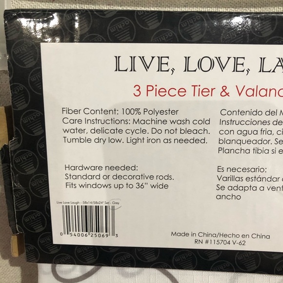 Kitchen gray curtains live love laugh 3 piece set - Picture 3 of 4